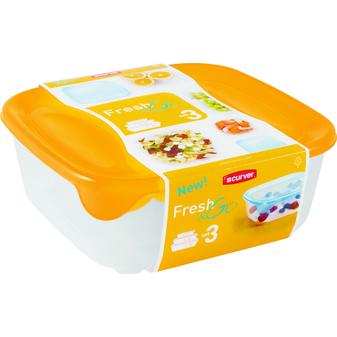 CURVER "FRESH&GO" SZÖGLETES ÉTELTARTÓ SZETT 0,25L + 0.8L + 1.7L - Transzparens/narancssárga
