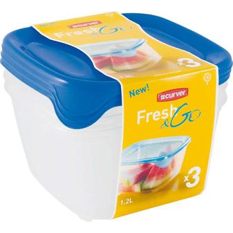 CURVER "FRESH&GO" NÉGYZETES ÉTELTÁROLÓ KÉSZLET   3x1,2L - Transzparens/kék