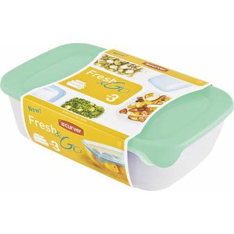 CURVER "FRESH&GO" SZÖGLETES ÉTELTARTÓ SZETT 0.5L + 1L + 2L - Mentazöld