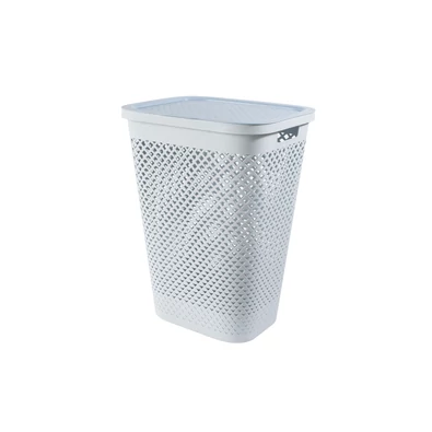 CURVER "Pure" szennyestartó 55L, világoskék színben, fedeles és szellőző mintázattal, praktikus fürdőszobai tároláshoz.