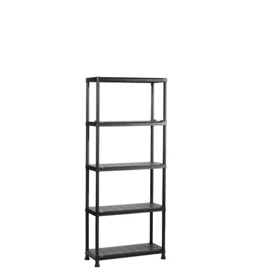 Fekete, ötpolcos POLCRENDSZER 75 cm széles, tartós anyagból készült, ideális garázsba vagy pincébe, egyszerűen összeszerelhető, így tökéletes megoldás nagyobb tárgyak tárolására.
