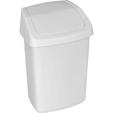 Fehér, műanyag CURVER 'SWING TOP' billenő fedeles szemetes, 10 literes űrtartalommal, minimalista designnal. Konyhába vagy fürdőszobába ideális, egyszerűen használható és könnyen tisztán tartható.