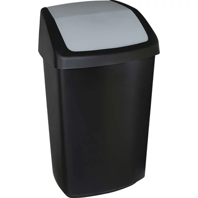 Fekete színű CURVER 'SWING TOP' billenő fedeles szemetes, 50 literes kapacitással, egyszerű használattal és levehető fedéllel. Minimalista design, ideális konyhába, fürdőszobába vagy irodába.