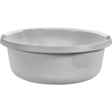 Fehér, kerek műanyag tál, 16 literes űrtartalommal, ergonomikus kialakítással. Konyhában, fürdőszobában vagy kertben használható, praktikus tárolásra és szolgáltatásra.