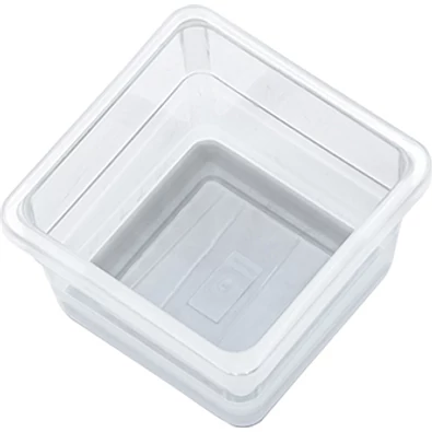 Átlátszó műanyag rendszerező, négyzet alakú, 7,5 cm hosszú és széles, 5 cm magas, csúszásgátló alappal. Tökéletes fiókok rendezésére konyhában, fürdőszobában vagy irodában.