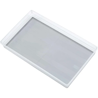 Átlátszó, műanyag rendszerező doboz, csúszásgátló aljjal, 39 cm hosszú, 24 cm széles és 5 cm magas. Ideális fiókok rendezésére konyhában, fürdőszobában vagy irodában.