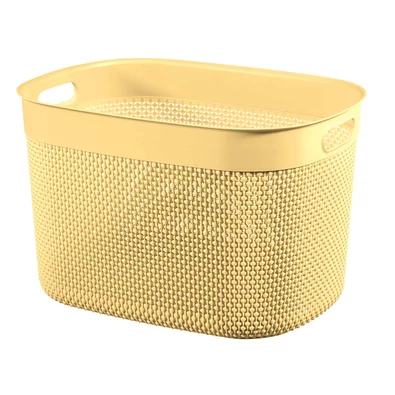 Sárga CURVER 'FILO RECYCLED' kosár, XL méretben, 30L űrtartalommal. Horgolt mintázattal, ergonomikus fogantyúkkal készült, amely ideális tárolásra kozmetikumoknak vagy konyhai eszközöknek. Fehér háttéren fotózva. Sárga CURVER 'FILO RECYCLED' kosár, XL méretben, 30L űrtartalommal. Horgolt mintázattal, ergonomikus fogantyúkkal készült, amely ideális tárolásra kozmetikumoknak vagy konyhai eszközöknek. Fehér háttéren fotózva.