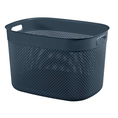 Sötétkék, műanyag CURVER 'FILO RECYCLED' kosár XL 30L, ovális formájú, praktikus fogantyúkkal, modern horgolt mintázattal. Tökéletes tárolásra a mindennapi használatban, fehér háttéren fotózva. Sötétkék, műanyag CURVER 'FILO RECYCLED' kosár XL 30L, ovális formájú, praktikus fogantyúkkal, modern horgolt mintázattal. Tökéletes tárolásra a mindennapi használatban, fehér háttéren fotózva.