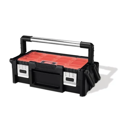 Nagy méretű KETER szerszámláda, piros átlátszó tetővel, két szintes kialakítással. Felül 12, alul 6 rekesszel rendelkezik, robusztus fekete alappal, ideális szerszámok és kisebb alkatrészek tárolására. Nagy méretű KETER szerszámláda, piros átlátszó tetővel, két szintes kialakítással. Felül 12, alul 6 rekesszel rendelkezik, robusztus fekete alappal, ideális szerszámok és kisebb alkatrészek tárolására.