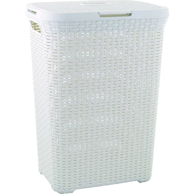 Fehér, rattan hatású CURVER 'STYLE' szennyestartó, 60 liter kapacitással, könnyen hozzáférhető fedővel. A kosár modern dizájnja ideális a ruhanemű rendben tartásához, jól szellőzik és könnyen tisztítható. Fehér, rattan hatású CURVER 'STYLE' szennyestartó, 60 liter kapacitással, könnyen hozzáférhető fedővel. A kosár modern dizájnja ideális a ruhanemű rendben tartásához, jól szellőzik és könnyen tisztítható.
