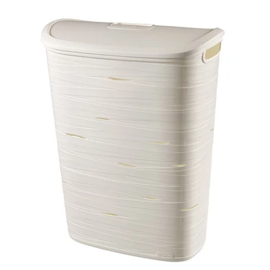 Fehér CURVER 'RIBBON' szennyestartó, modern dizájnnal, 49 literes űrtartalommal. A szalaghatású alsó rész és a kényelmes fogantyúk megkönnyítik a használatát, ideális fürdőszobákba és mosókonyhákba.