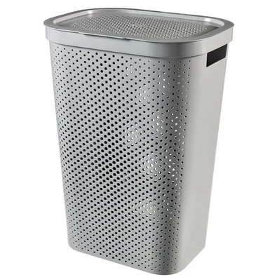 Szürke, perforált designú CURVER 'INFINITY' szennyestartó, 59L kapacitással, modern stílussal. Praktikus fedéllel és 100%-ban újrahasznosított műanyagból készült. Ideális fürdőszoba vagy hálószoba tárolásához. Szürke, perforált designú CURVER 'INFINITY' szennyestartó, 59L kapacitással, modern stílussal. Praktikus fedéllel és 100%-ban újrahasznosított műanyagból készült. Ideális fürdőszoba vagy hálószoba tárolásához.