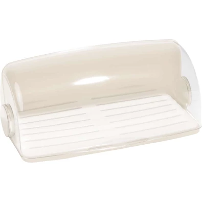 Átlátszó és krém színű CURVER kenyértartó, könnyen tisztítható műanyagból, csúsztatással nyitható tetővel. Méretei: 38,8 cm hosszú, 25,5 cm széles, 16 cm magas, ideális péksütemények tárolására.