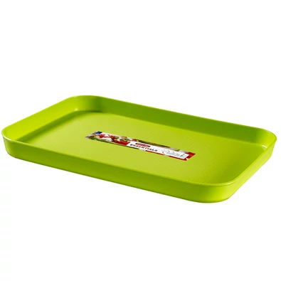 Zöld színű CURVER 'ESSENTIALS' tálca, praktikusan kialakítva, könnyű súlya lehetővé teszi a gyors szervírozást és az edények összegyűjtését. Mosogatógépben mosható, élelmiszerekkel való érintkezésre alkalmas.