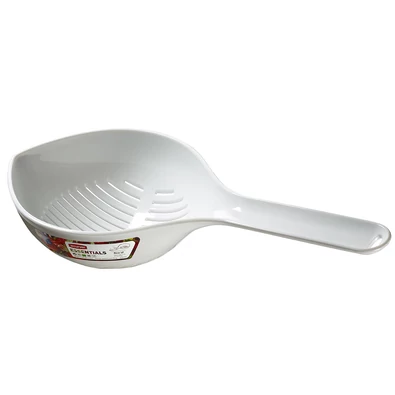 Modern stílusú, fehér műanyag nyeles szűrő, mely forró víznek ellenáll. Ideális zöldségek, gyümölcsök mosásához és rizs szűréséhez, mosogatógépben tisztítható, kis súlya mellett nagy teherbíró képességgel rendelkezik.