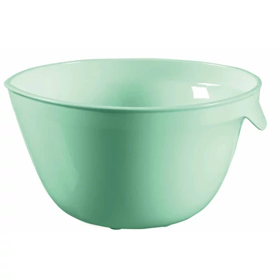 Mentazöld, 2,5 literes műanyag keverőtál, ergonomikus fogantyúval, egyszerű szállítást tesz lehetővé. Tökéletes konyhai eszköz, könnyen tisztítható, mosogatógépben is mosható, ideális élelmiszerrel való érintkezéshez.