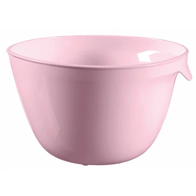 Púder rózsaszín keverőtál, 3,5L űrtartalommal, [CURVER 'ESSENTIALS'] termékcsaládból. Funkcionális, kézreálló fogantyúval rendelkezik, könnyen tisztítható és mosogatógépben mosható. Fehér háttéren fotózva.