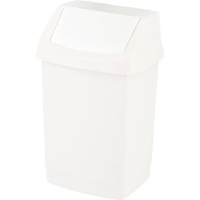 Fehér, műanyagból készült CURVER 'CLICK-IT' billenő fedeles szemetes, 15L űrtartalommal, 28 cm hosszú és 23,5 cm széles. Univerzális formájával ideális választás bármely belső térhez, könnyen tisztán tartható.