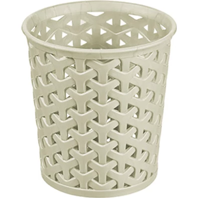 Krém színű Curver My Style L méretű rattan hatású kerek tároló kosár, mintás kivitelben, könnyű és könnyen tisztítható anyagból készült, tökéletes konyhai, fürdőszobai vagy irodai használatra.