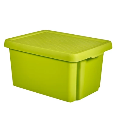 Zöld, műanyag CURVER 'ESSENTIALS' tároló doboz fedővel, 16 liter űrtartalommal, praktikus, egymásra tehető és egymásba rakható kialakítással, sima felülettel és perforált tetőrésszel, fehér háttéren fotózva. Zöld, műanyag CURVER 'ESSENTIALS' tároló doboz fedővel, 16 liter űrtartalommal, praktikus, egymásra tehető és egymásba rakható kialakítással, sima felülettel és perforált tetőrésszel, fehér háttéren fotózva.