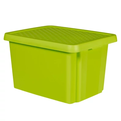 Zöld, műanyag tárolódoboz fedővel, 45 liter űrtartalommal, sima, dombornyomott tetejű kialakítással. Praktikus otthoni tárolásra, egymásra helyezhető és forgatható, helytakarékos megoldás. Fehér háttéren fotózva. Zöld, műanyag tárolódoboz fedővel, 45 liter űrtartalommal, sima, dombornyomott tetejű kialakítással. Praktikus otthoni tárolásra, egymásra helyezhető és forgatható, helytakarékos megoldás. Fehér háttéren fotózva.