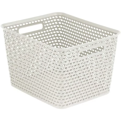 Fehér CURVER 'YOUR STYLE' L kosár, praktikusan tervezett, fonott mintázattal, kényelmes fogantyúkkal, otthoni tárolásra ideális, mérete 35 x 30 x 22 cm, 18 literes űrtartalom.
