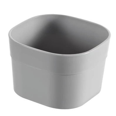 Szürke műanyag elválasztó szett az Infinity termékcsaládból, 8 cm hosszú, 8 cm széles és 5 cm magas, moduláris kialakítással, ideális kiegészítők tárolására otthon vagy irodában. Fehér háttéren fotózva.