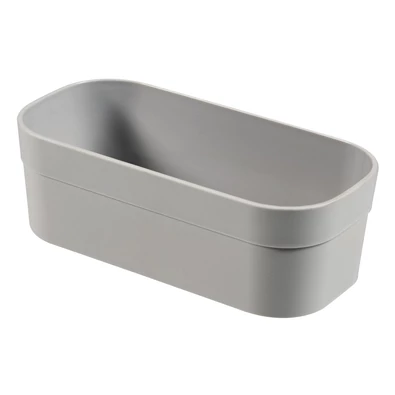 Szürke, tartós műanyag elválasztó tároló, ovális formájú, 0,45 literes űrtartalommal. Multifunkcionális megoldás otthoni tárolásra, skandináv stílusban tervezve.