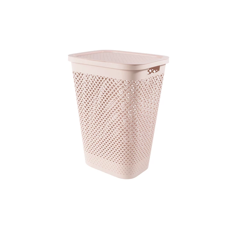 CURVER &quot;Pure&quot; szennyestartó 55L, rózsaszín árnyalatban, fedeles, szellőző mintával, praktikus és stílusos tároláshoz.