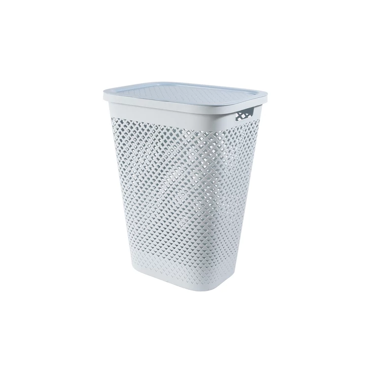 CURVER "Pure" szennyestartó 55L, világoskék színben, fedeles és szellőző mintázattal, praktikus fürdőszobai tároláshoz.