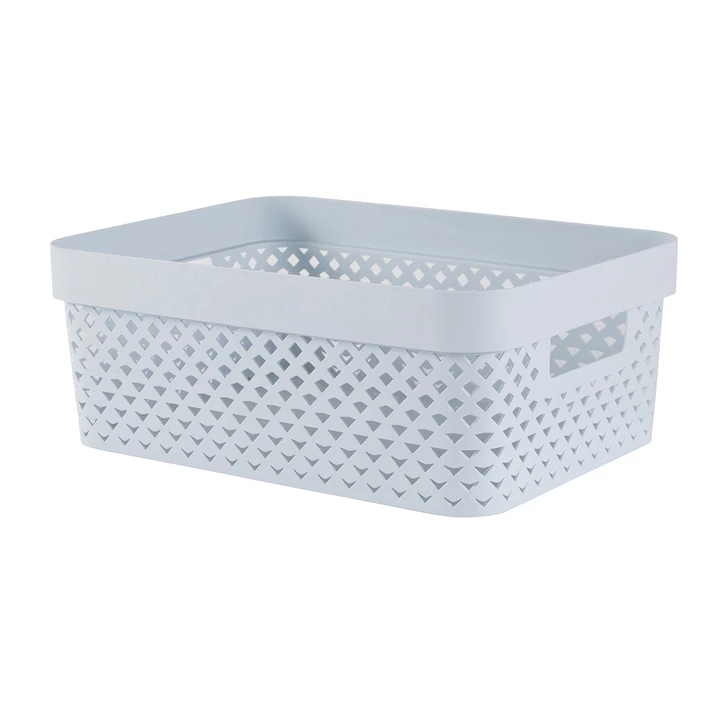 CURVER &quot;Pure&quot; 11 literes világoskék tároló kosár, elegáns rattan hatású felülettel és praktikus fogantyúkkal, tökéletes apróbb holmik rendszerezett és esztétikus tárolására otthon.