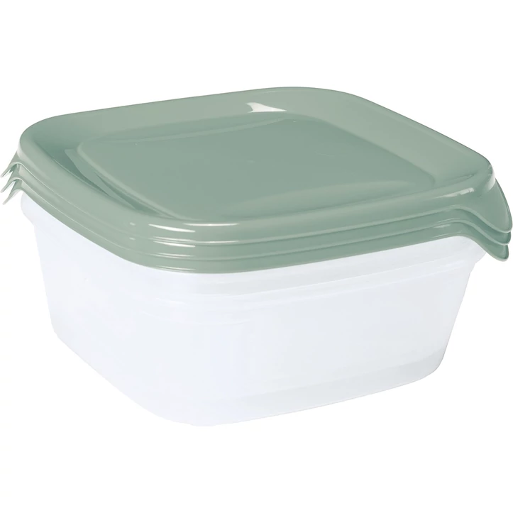 CURVER "FRESH&amp;GO" SZÖGLETES ÉTELTARTÓ SZETT 3x0,8L - Zöld/átlátszó