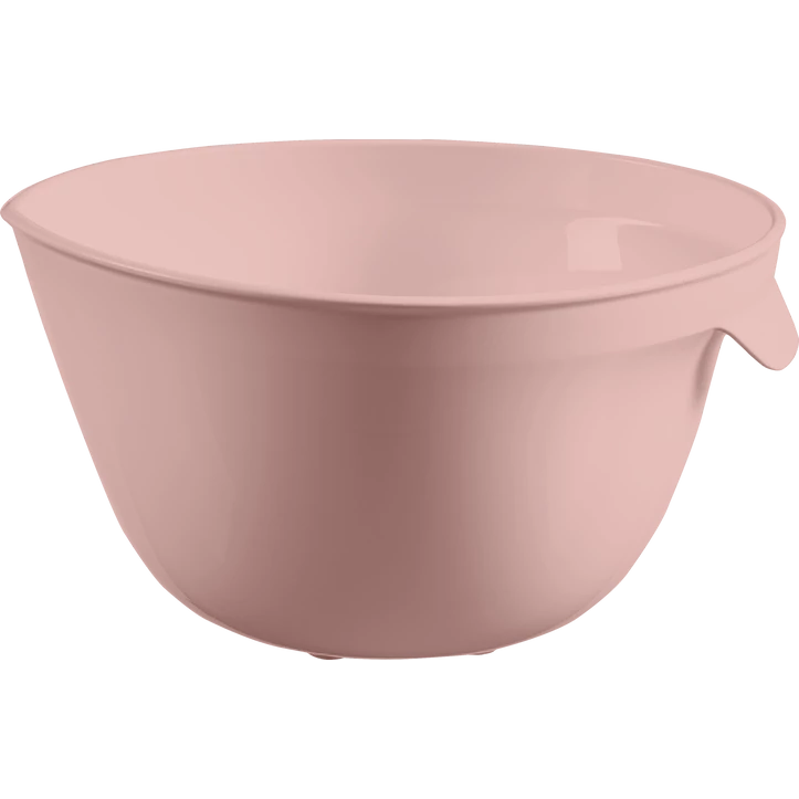 Rózsaszín műanyag keverőtál 2,5 liter űrtartalommal, praktikus oldalsó fogantyúval. Kiválóan alkalmas tészták, saláták, krémek előkészítésére és keverésére.