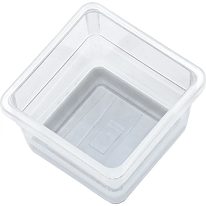 Átlátszó műanyag rendszerező, négyzet alakú, 7,5 cm hosszú és széles, 5 cm magas, csúszásgátló alappal. Tökéletes fiókok rendezésére konyhában, fürdőszobában vagy irodában.