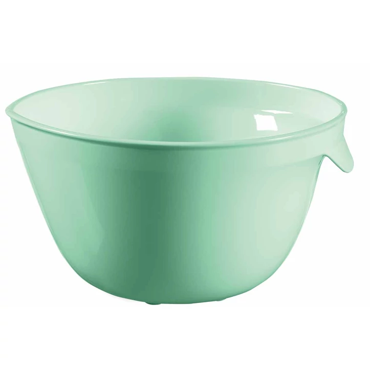 Mentazöld, 2,5 literes műanyag keverőtál, ergonomikus fogantyúval, egyszerű szállítást tesz lehetővé. Tökéletes konyhai eszköz, könnyen tisztítható, mosogatógépben is mosható, ideális élelmiszerrel való érintkezéshez.