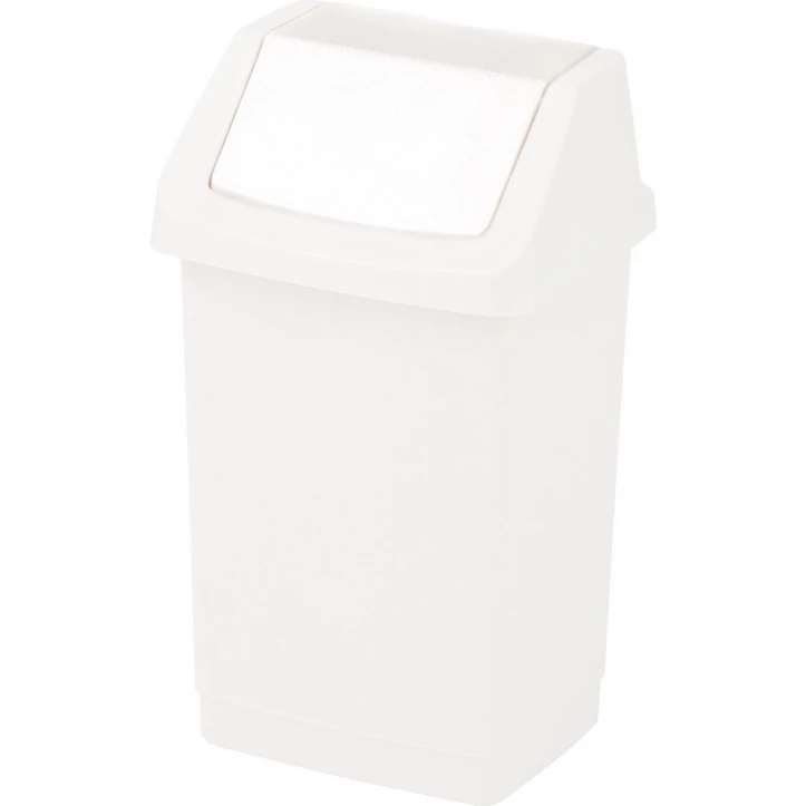 Fehér, billenő fedeles CURVER 'CLICK-IT' szemetes, 50L űrtartalommal. Tartós műanyagból készült, univerzális formájának köszönhetően bármely belső térbe illeszkedik.