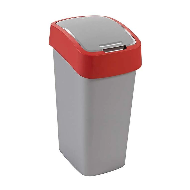 Ez egy CURVER 'PACIFIC FLIP BIN' billenő fedeles szemetes, 45 literes űrtartalommal, szürke színben, piros fedéllel. Formája elegáns és modern, kényelmes, kézzel nyitható fedéllel rendelkezik, amely minimális levegőáramlást biztosít.