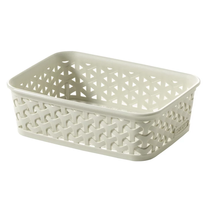 Krém színű CURVER 'MY STYLE' A6 méretű rattan papírkosár, praktikus és esztétikus kialakítással, belső térben való használatra. Használható konyhában, fürdőszobában vagy dolgozószobában.