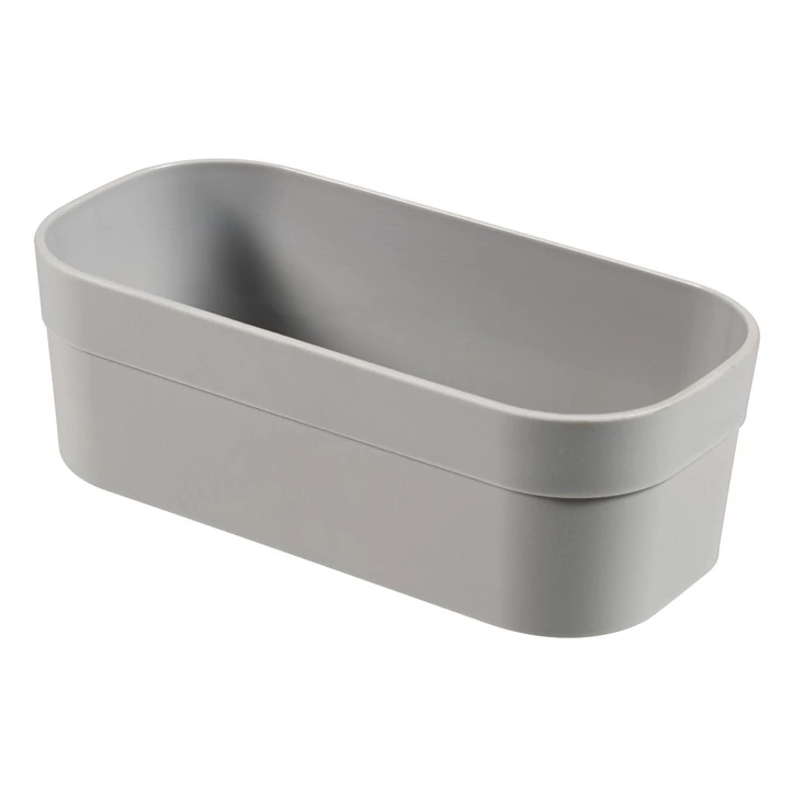 Szürke, tartós műanyag elválasztó tároló, ovális formájú, 0,45 literes űrtartalommal. Multifunkcionális megoldás otthoni tárolásra, skandináv stílusban tervezve.