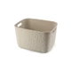 Beige színű CURVER 'SOFTEX' L 19L tárolókosár, modern, párnázottnak tűnő mintázattal, kényelmes fogantyúkkal. Fenntartható, 100%-ban újrahasznosított műanyagból készült, könnyen tisztítható. Fehér háttéren kiemelkedő formavilág.