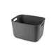 Sötét szürke CURVER 'SOFTEX' kosár, 19 literes űrtartalommal, divatos textúrával és kényelmes fogantyúkkal, 100%-ban újrahasznosított műanyagból készült, ideális tárolási megoldás otthoni használatra. Fehér háttérre fotózva.