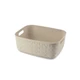 Divatos, bézs színű CURVER 'SOFTEX' M 12,5L tárolókosár, mely 100%-ban újrahasznosított műanyagból készült. Párnázott hatású textúrája barátságos megjelenést kölcsönöz, könnyen tisztítható, moduláris formájú.
