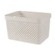 CURVER "Pure" tároló kosár 17 literes kapacitással, fehér színben, rattan hatású mintázattal és oldalsó fogantyúkkal, ideális mindennapi tárgyak praktikus és esztétikus tárolására.