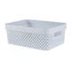 CURVER &quot;Pure&quot; 11 literes világoskék tároló kosár, elegáns rattan hatású felülettel és praktikus fogantyúkkal, tökéletes apróbb holmik rendszerezett és esztétikus tárolására otthon.