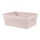 CURVER "Pure" tároló kosár 11 literes, púderrózsaszín színben, modern rattan hatású kialakítással és kényelmes fogantyúkkal, ideális mindennapi használatra és rendszerezésre otthon.