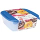 Átlátszó és kék színű CURVER 'Fresh&amp;Go' szögletes ételtartó szett, amely három különböző méretű tartályt tartalmaz (0,25L, 0,8L, 1,7L). A termék funkcionális, mikrohullámú sütőben használható, és helytakarékosan egymásra