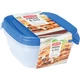 CURVER 'FRESH&amp;GO' szögletes ételtartó szett, 3x0,8L, átlátszó és kék színben, funkcionális műanyagból készült. Hűtőszekrényben tárolható, mikrohullámú sütőben melegíthető, egymásra helyezhető. Az oldalfal átlátszó, a