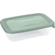 Átlátszó műanyag ételtároló doboz zöld színű, jól záródó fedéllel. Friss ételek, maradékok vagy uzsonna higiénikus tárolására alkalmas, praktikus és tartós kialakítással.