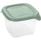 Átlátszó műanyag ételtároló doboz 1,2 liter űrtartalommal, zöld fedéllel és oldalsó füllel. Kiváló friss ételek tárolására, szállítására vagy hűtőben való elhelyezésére.