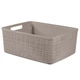 CURVER "Jute" 5 literes tároló kosár homokszínben, fonott hatású dizájnnal és praktikus fogantyúkkal, tökéletes apró tárgyak stílusos és helytakarékos rendszerezésére.